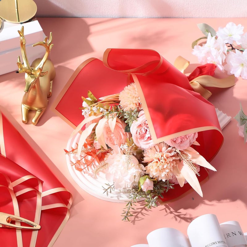 Yahenda 420 Sheet Valentines Flower Wrapping Papers:23"x23" Flower Bouquet Paper with Gold Edge Korean Style Bouquet Wrapping for Valentines Day Mother's Day Wedding Floral Supplies(Red) - Image 5